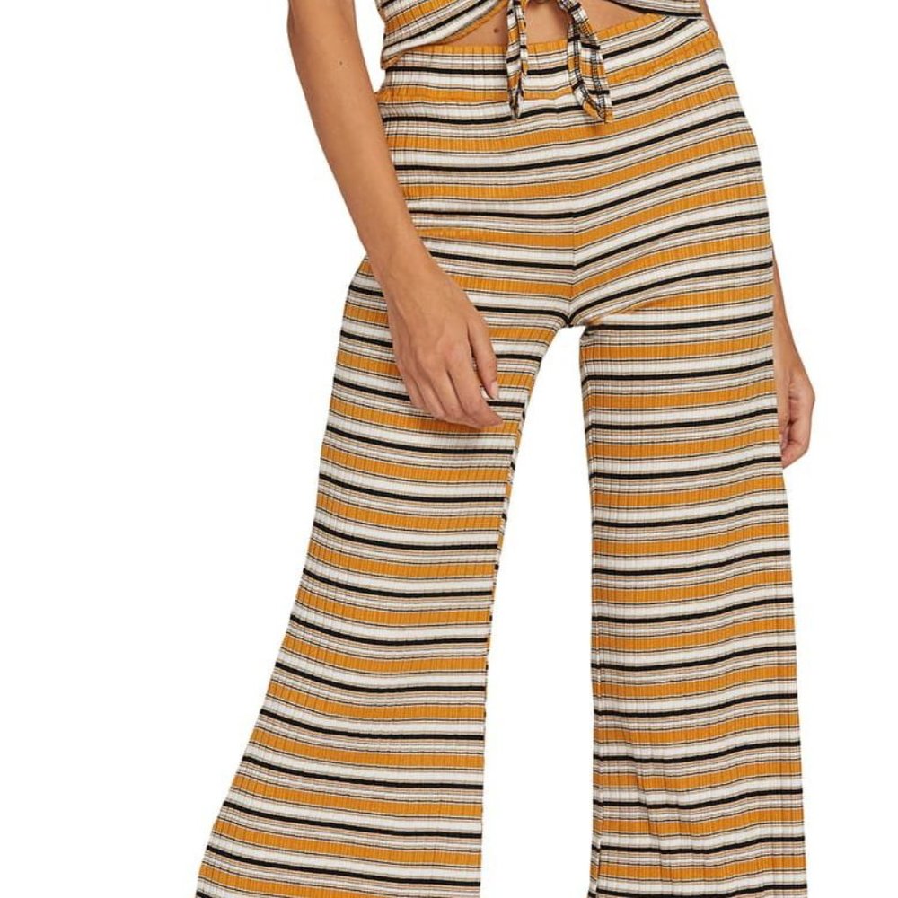 NWT! Volcom Stone Stripe Pants Yellow Dijon Medium Crop Flare